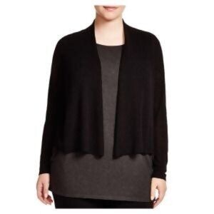 Eileen Fisher Sheer Cropped Open Front Cardigan 2X Black Organic Linen NWT